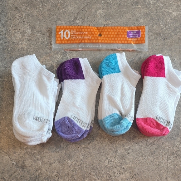 (J37) Fruit of the Loom Kids Ankle Socks - White, Purple, Blue, Pink Sz M - Picture 1 of 6